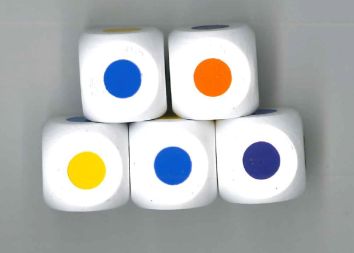 Dés de couleur 16 mm (pqt de 5 pces)