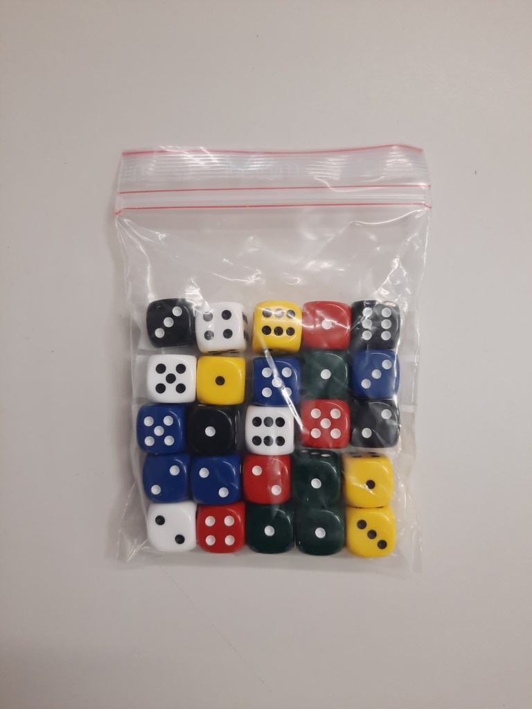 Dés en plastique 14 mm (pqt de 25 pces)
