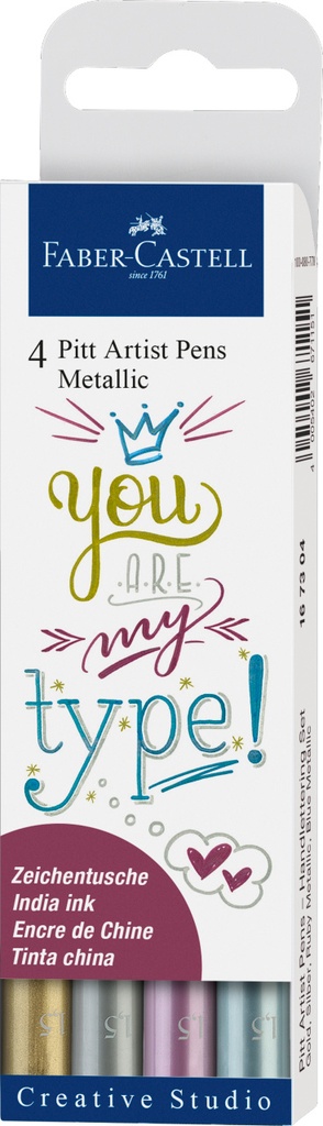 Feutres encre de chine PITT Artist Pen métallique, assortiment 4 couleurs