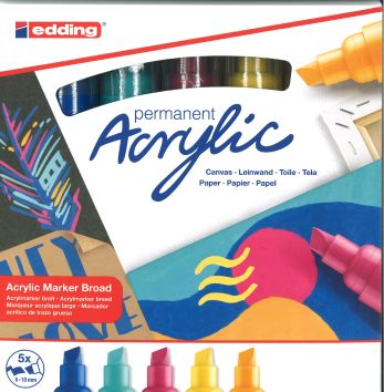 Marqueurs acrylique large edding 5000, assortiment 5 couleurs