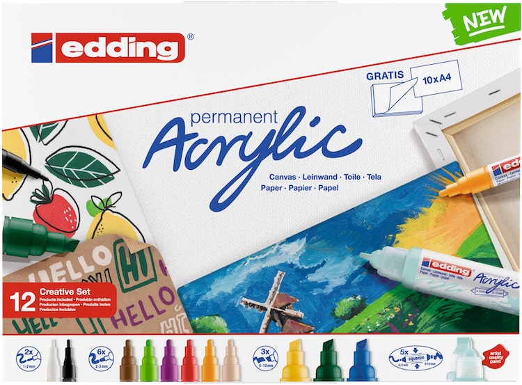 Marqueurs acrylique edding set 12 couleurs (5000 - 5100 - 5300 - 5400)