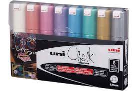 Marqueur craie liquide Uni-ball PWE,
assortiment 8 couleurs métalliques