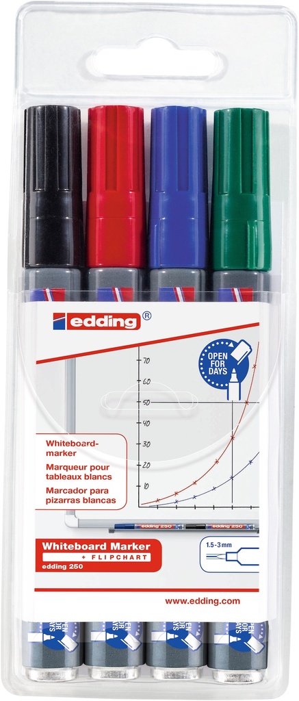 Marqueurs Edding 250, assortiment 4 couleurs