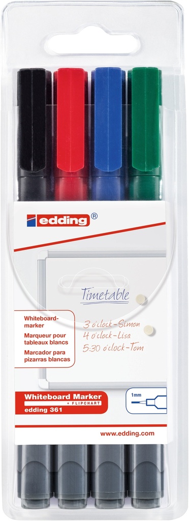 Marqueurs Edding 361, assortiment 4 couleurs