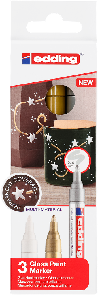Feutres Edding 750 assortiment 3 couleur métalliques