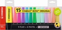 Surligneur Stabilo Boss Original Set de table assortiment de 15 couleurs
