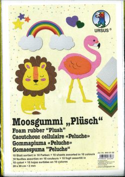 Plaque de mousse 20x30cm, 2mm «Peluche», 10 fls assorties