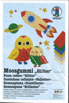 Plaque de mousse Glitter adhésives, 20 x 30 cm, 2mm, 6 feuilles assorties