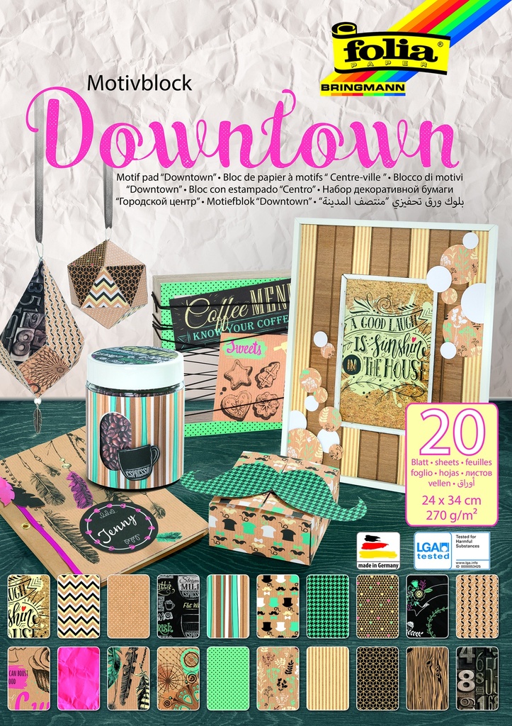 Bloc de papier à motifs 24 x 34 cm, 270 g /m2 assortiment 20 fles