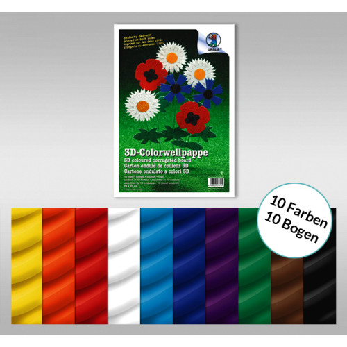 Carton ondulé 3D 49.5 x 70 assortiment 10 couleurs (10 fles)