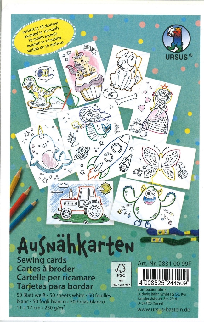 Carton à broder, 10 motifs différents, 50 cartes