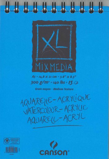 Bloc A5 aquarelle - acrylique 300g/m2, 15 fles