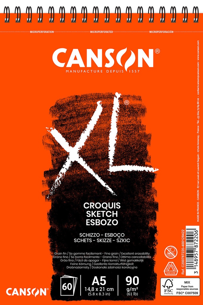 Bloc pour croquis XL, A5 90g/m2, 60 fles