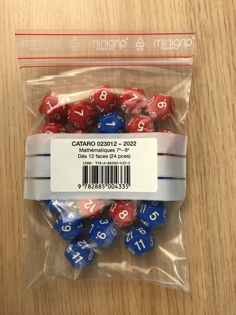 Mathématiques 7e, dés de 12 faces (24 pièces) (CATARO 23012)