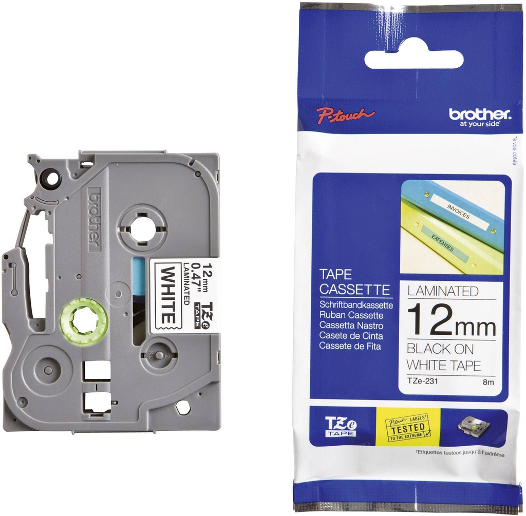 Ruban pour étiqueteuse Brother bande 12mm  blanc / caractère noir