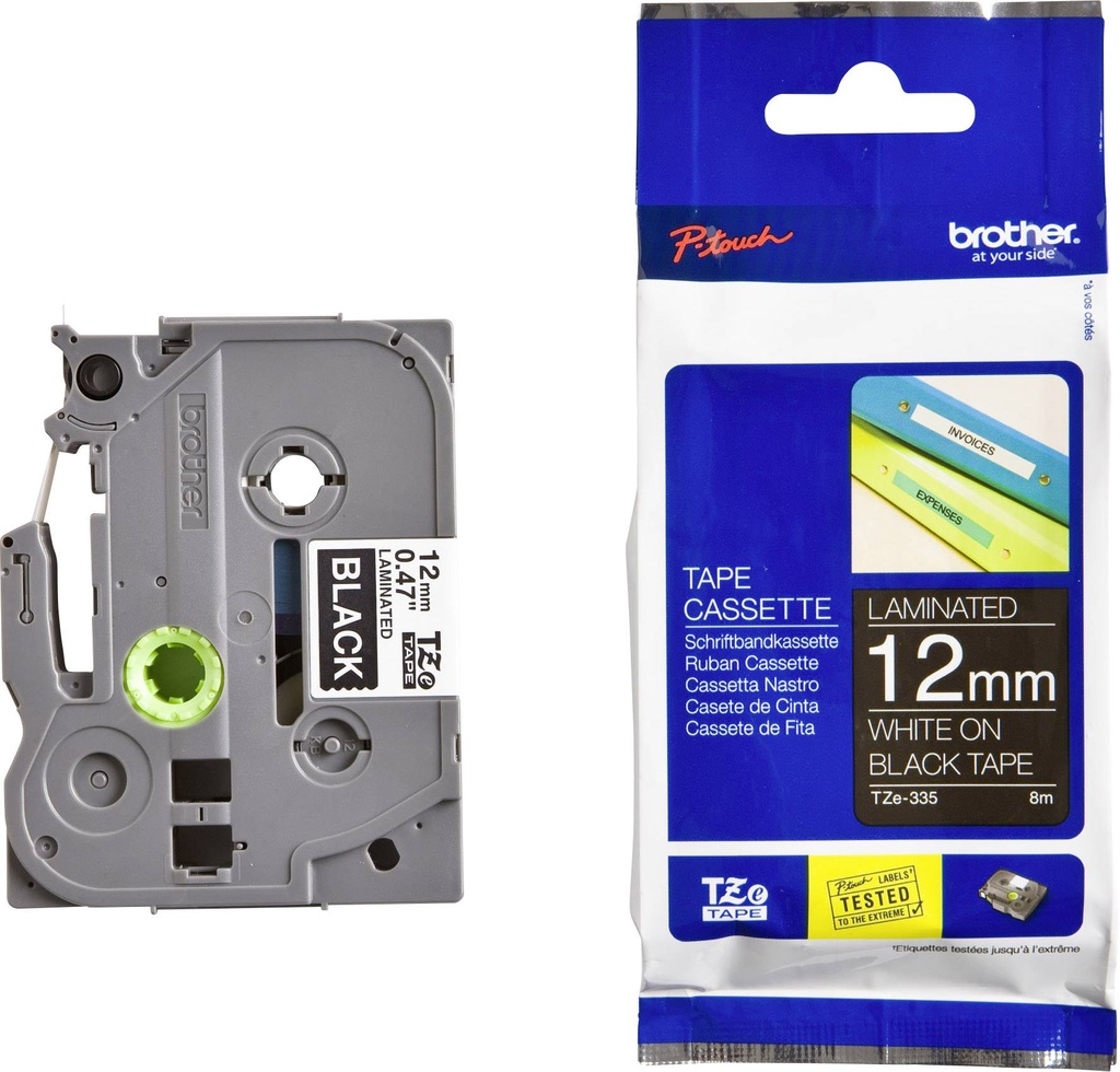 Ruban pour étiqueteuse Brother bande 12mm noir / caractère blanc