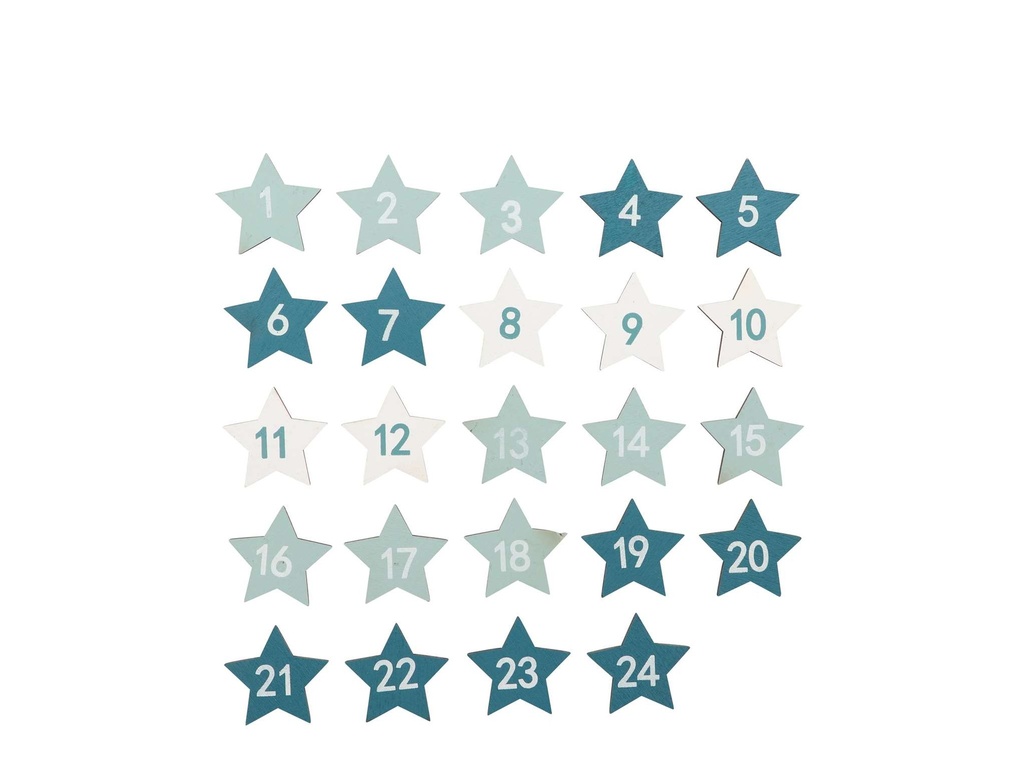 Etoiles en bois vert/blanc 1-24 (24pces) 