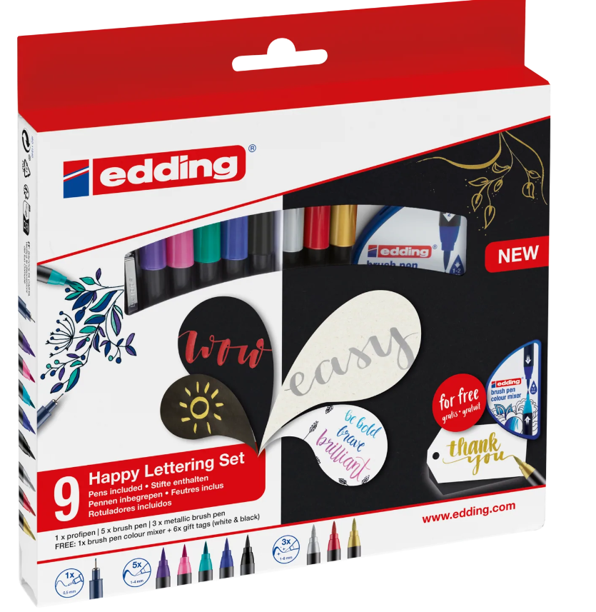 Set de 9 feutres edding Brushpen Happy Lettering
