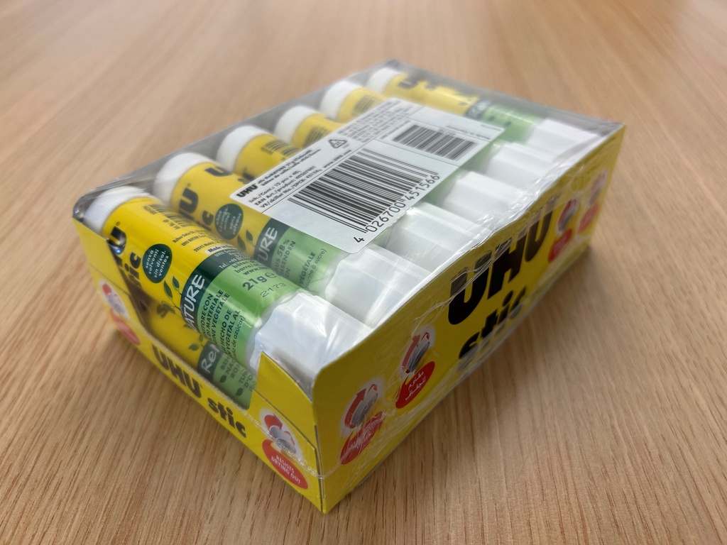 Colle en bâton Uhu 21gr 58% d'origine végétale (Pqt de 12 pces)