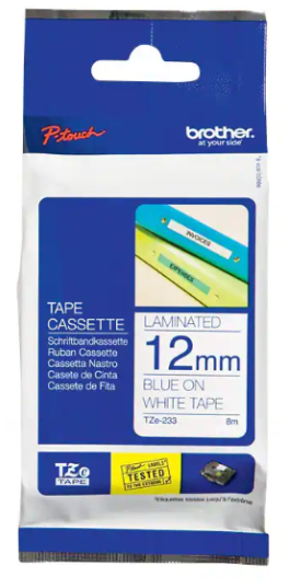 Ruban pour étiqueteuse Brother bande 12 mm  blanc / caractère bleu