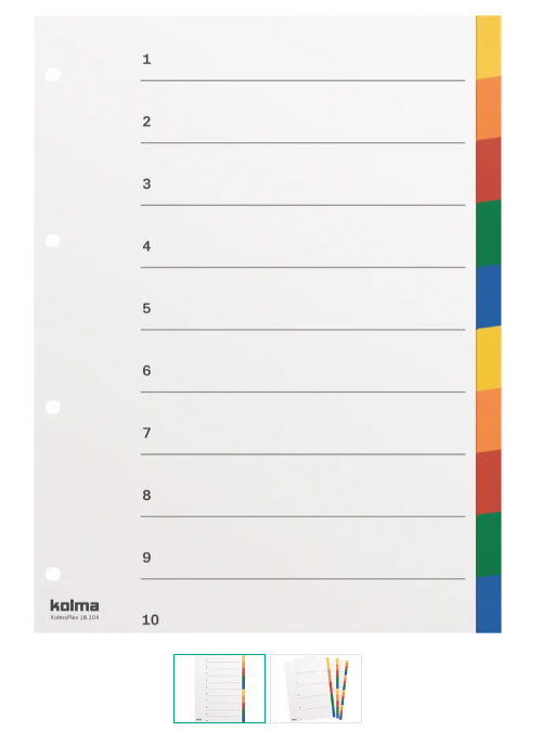 Register KolmaFlex A4 18.104.20 mehrfarbig, blanko 10-teilig