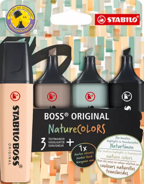 Textmarker Stabilo Boss Nature , Sortiment 4 Farben beige, grau, erdgrün, schwarz
